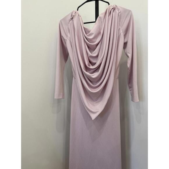 Vintage Lilli Diamond of CA Long Sleeve Pink Maxi Dress with Draped Back Detail - Picture 4 of 12